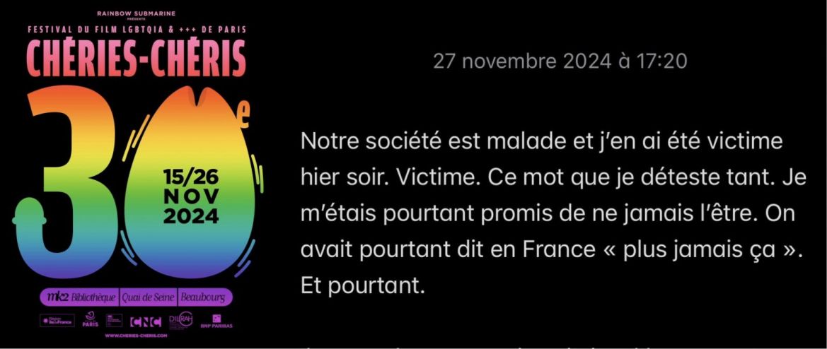 "Chéries-Chéris 2024" : Quand l’ostracisme à l’encontre d’un membre du jury à cause de sa judéité supplante le palmarès et contredit la lutte contre les discriminations que porte le festival LGBTQIA+++