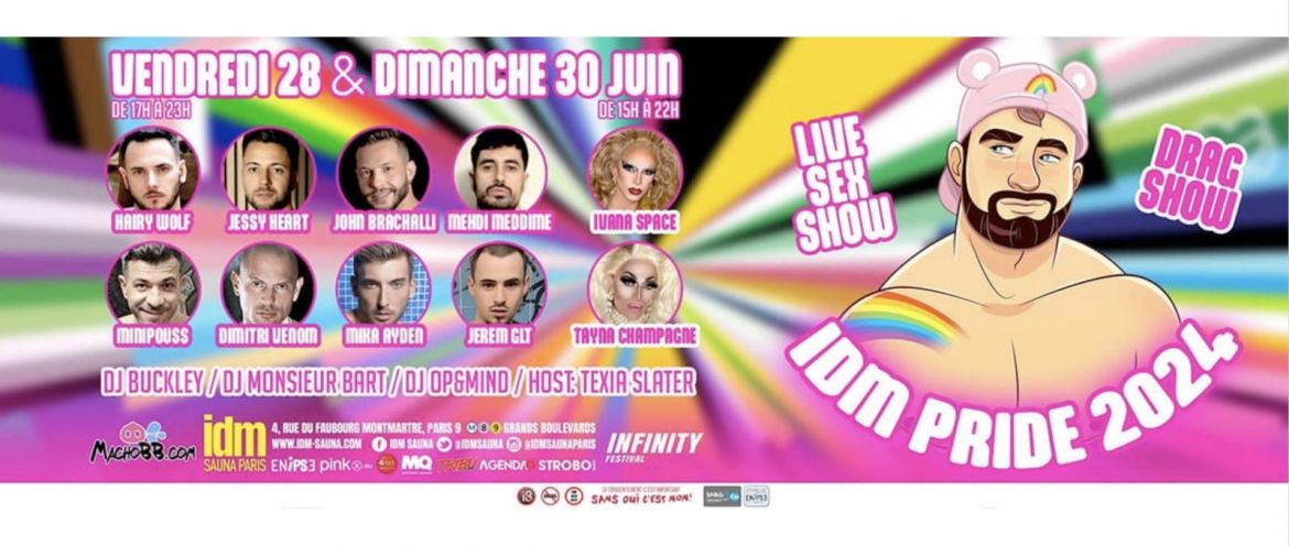 Vendredi 28 et dimanche 30 juin à Paris : « IDM Pride 2024 » avec, entre autres, 8 porn stars en live sex-show !!!