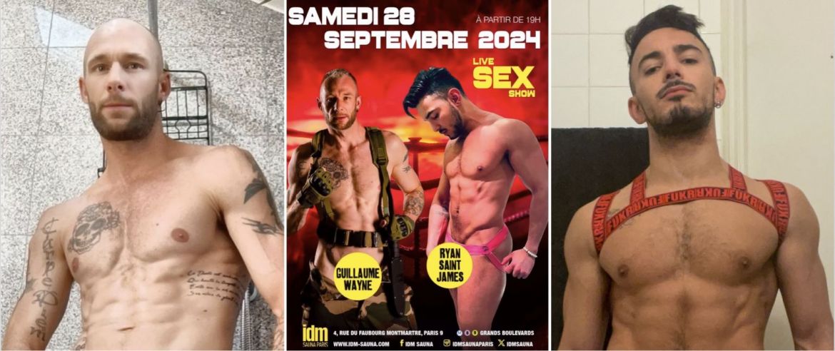 Samedi 28 septembre à Paris : Guillaume Wayne & Ryan St. James en live sex-show à "IDM Sauna"